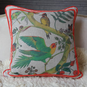 Carolina parakeet patchwork cushion
