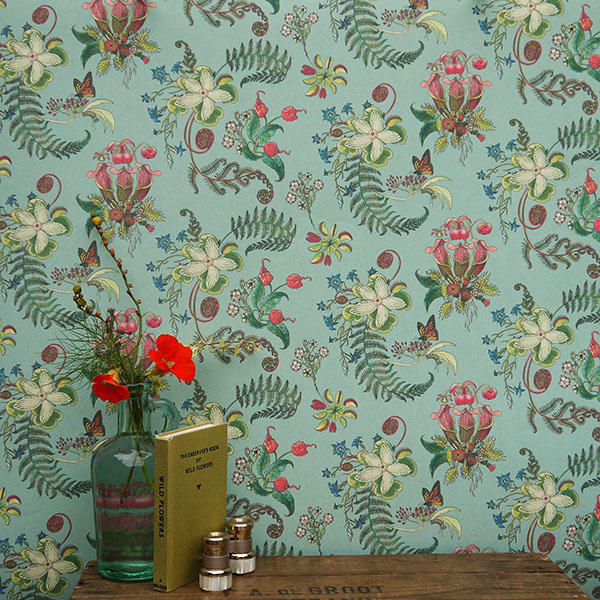 Carolina Posies in Verdigris 70cm wide rolls Posies Verdigris Wallpaper