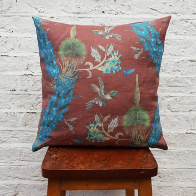 Hummingbirds Cushion in Oxblood