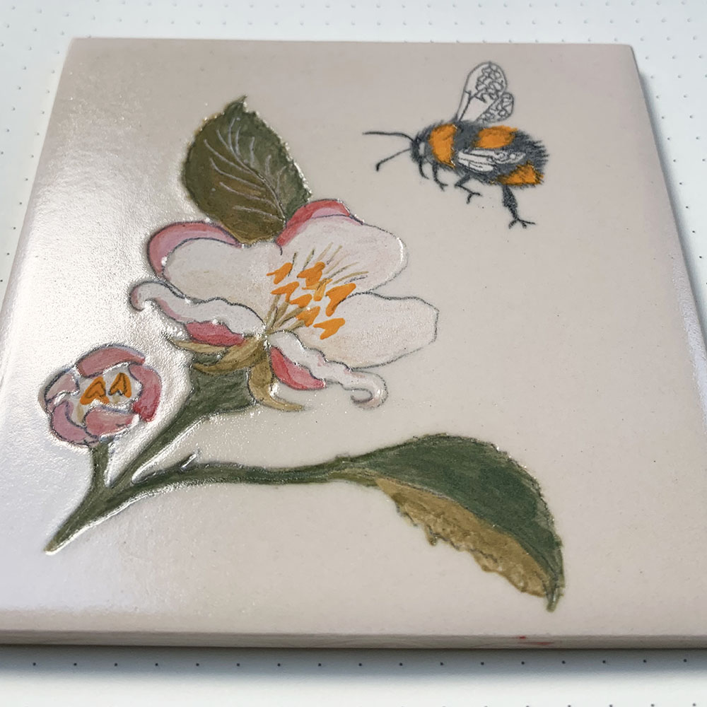 Apple blossom and bumblebee tile