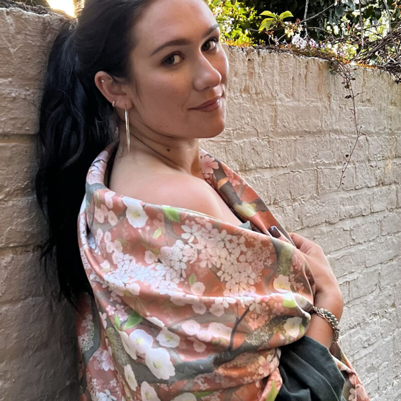 sakura kimono red sik scarf